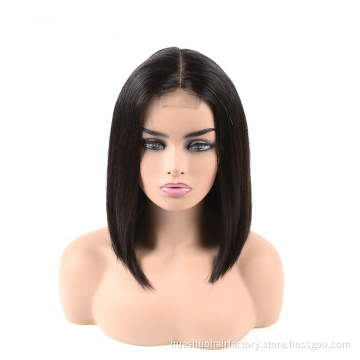 200 Density Kim Kardashian Straight Short Black 1B Brazilian Kim K Human Hair 2X6 Closure Bob Wigs